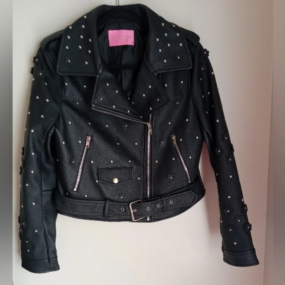 NWOT AZALEA WANG ANWAR BLACK FLOWER MOTO STUDDED JACKET SIZE S - Picture 5 of 16